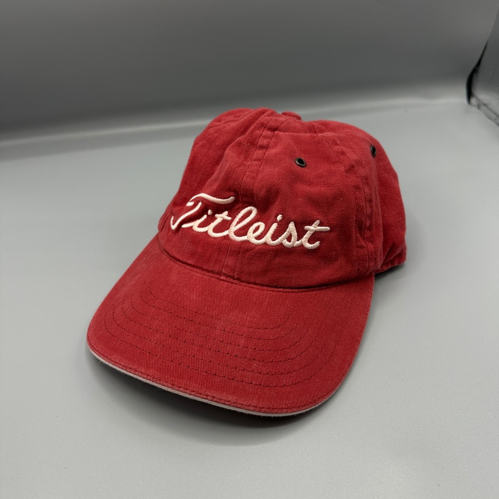 Titleist Golf Hat Mens Red Adjustable Strapback 983 Titanium Washed Cotton Cap